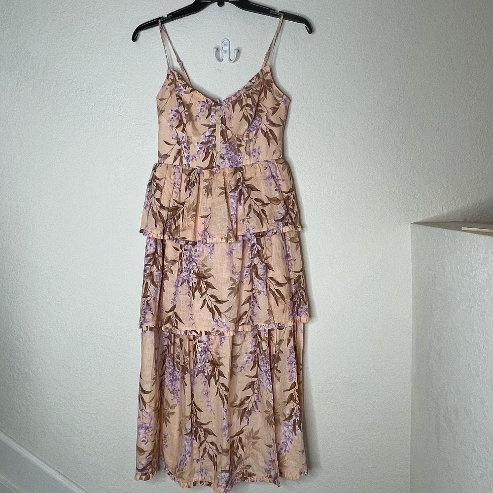 House of Harlow Linen Blend Tiered Bustier Lace Up Back Dress Small Multicolor